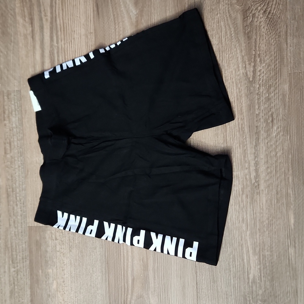 PINK Victoria's Secret Black Athletic Shorts with White Logo NWOT